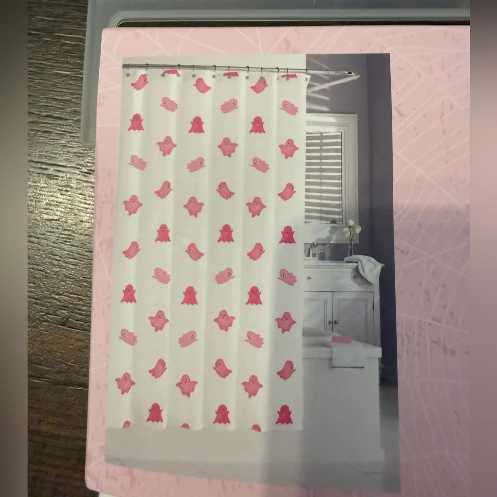 Kassatex Shower Curtain Pink Ghosts 72”x72”